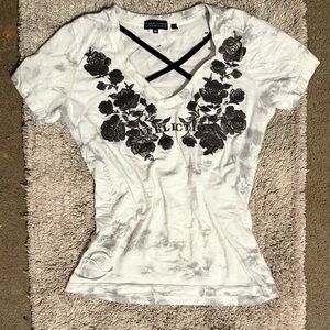 Affliction Women's White Graphic Top